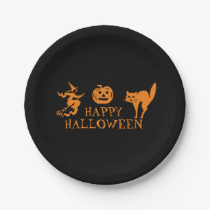 Happy Halloween black orange spooky Paper Plates