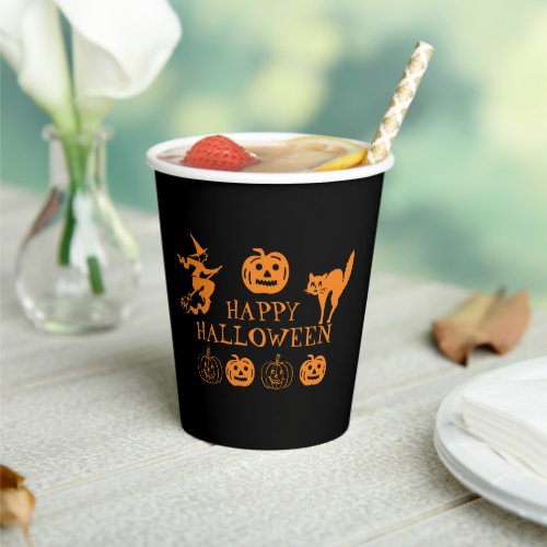 Happy Halloween black orange spooky party Paper Cups