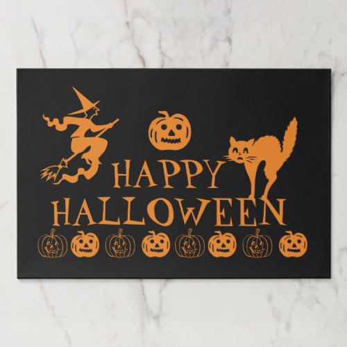 Happy Halloween black orange spooky placemats