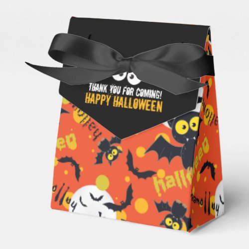 Happy Halloween Black Orange Vampire Bat Pattern Favor Boxes