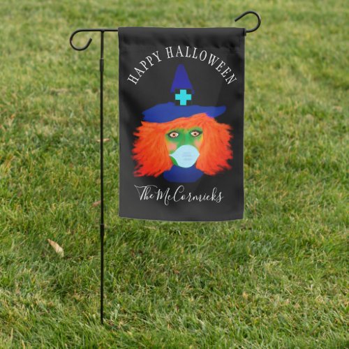 Happy Halloween Black Orange Witch Monogrammed Garden Flag