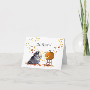 Happy Halloween black pug jack-o-lantern card