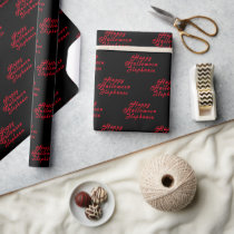 Happy Halloween Black Red Name Modern Pattern Wrapping Paper