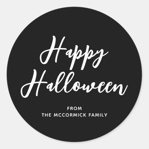 Happy Halloween Black Script Family Name Classic Round Sticker
