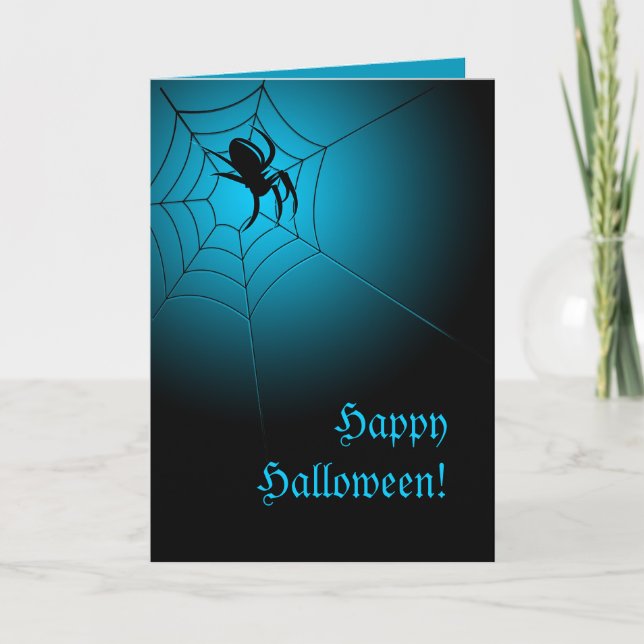 Happy Halloween Black Spider on Web Card (Front)