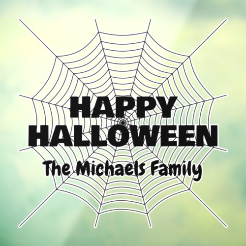 Happy Halloween Black spider web family name Window Cling