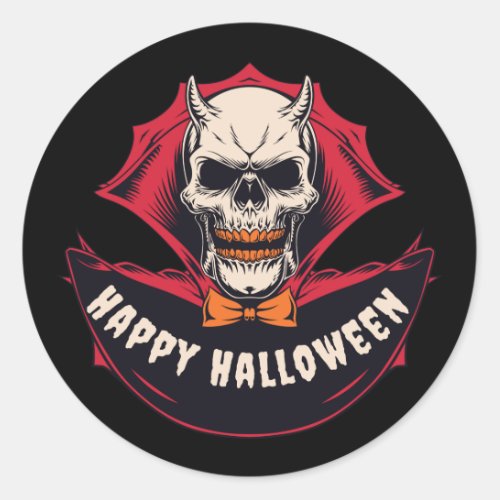 Happy Halloween Black Spooky Skull Classic Round Sticker