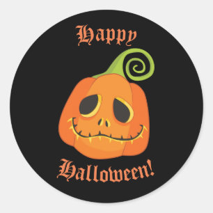 Happy Halloween Black Whimsical Pumpkin Smile Classic Round Sticker