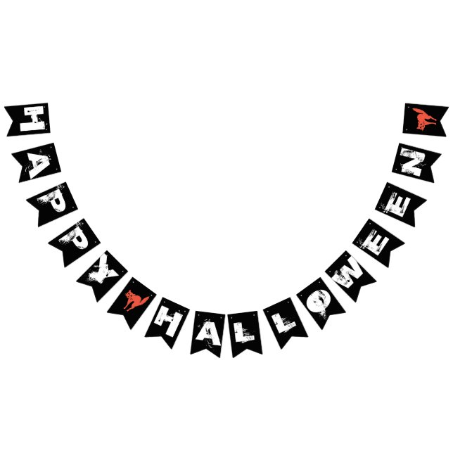 Happy Halloween Black White Orange Party Bunting Flags (All)
