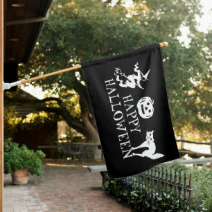 Happy Halloween black white scary House Flag