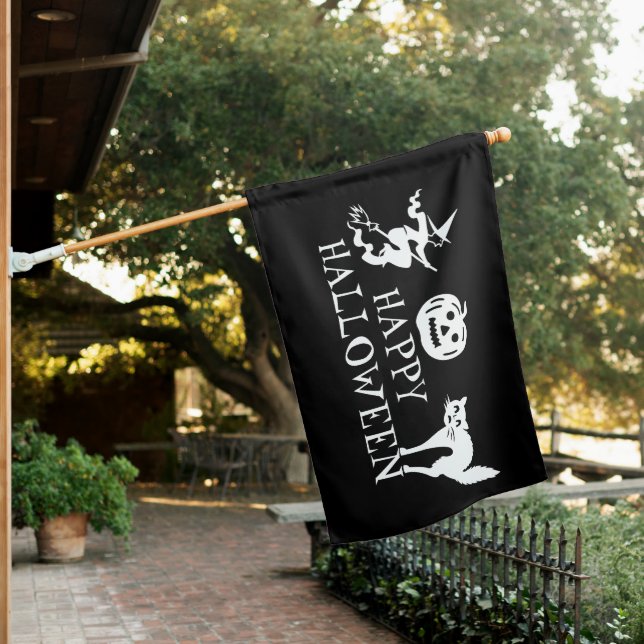 Happy Halloween black white scary House Flag (In SItu)