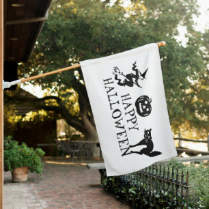 Happy Halloween black white scary House Flag
