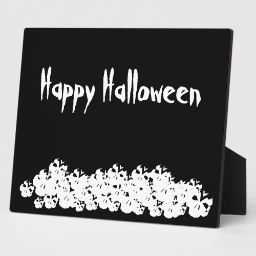 Happy Halloween black white skulls skeleton pile Plaque