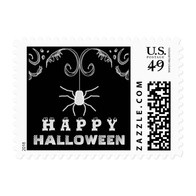 Happy Halloween Black & White Spider Postage Stamp
