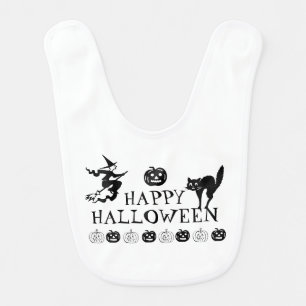 Happy Halloween black white spooky Baby Bib