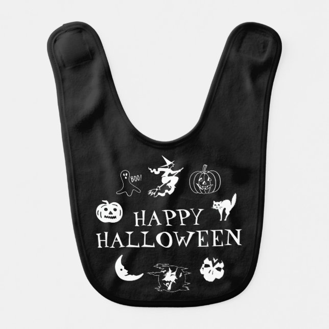 Happy Halloween black white spooky costume Baby Bib (Front)