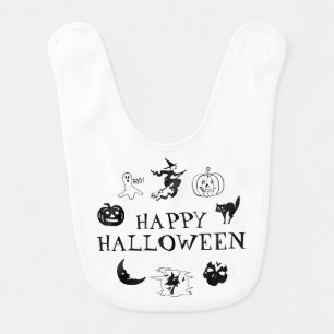 Happy Halloween black white spooky costume Baby Bib