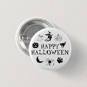 Happy Halloween black white spooky costume Button