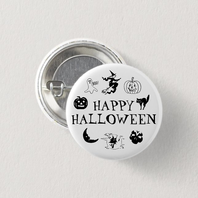 Happy Halloween black white spooky costume Button (Front & Back)