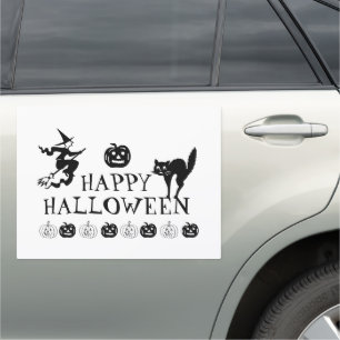 Happy Halloween black white spooky decor Car Magnet