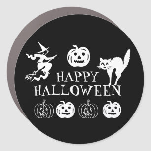 Happy Halloween black white spooky decor Car Magnet