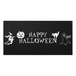 Happy Halloween black white spooky decor Door Sign