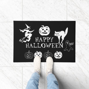 Happy Halloween black white spooky decor Doormat