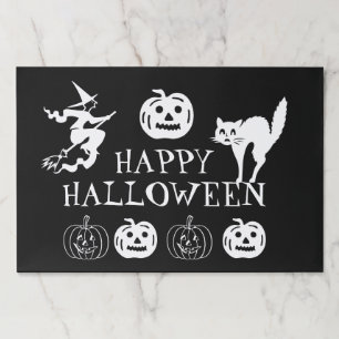 Happy Halloween black white spooky decor placemats