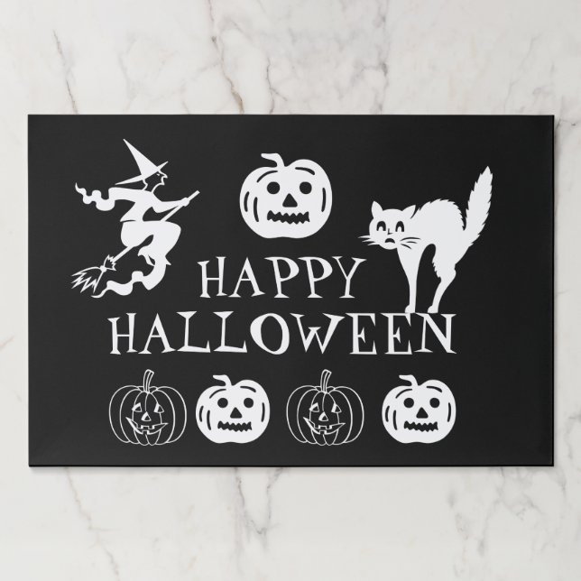 Happy Halloween black white spooky decor placemats (Front)