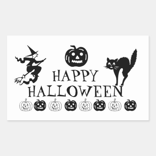Happy Halloween black white spooky decor Rectangular Sticker