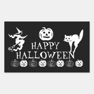 Happy Halloween black white spooky decor Rectangular Sticker