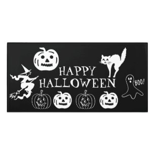 Happy Halloween black white spooky decorative Door Sign