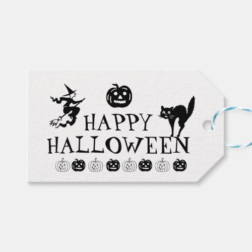 Happy Halloween black white spooky favors Gift Tags