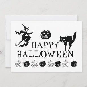 Happy Halloween black white spooky Holiday Card
