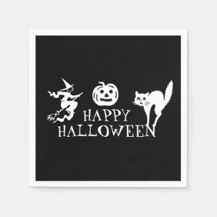 Happy Halloween black white spooky paper Napkins