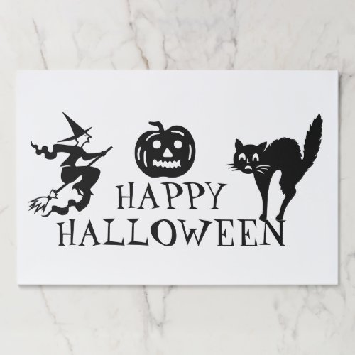 Happy Halloween black white spooky paper placemats