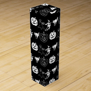 Happy Halloween black white spooky pattern Wine Box