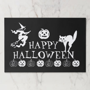 Happy Halloween black white spooky placemats