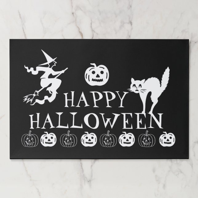 Happy Halloween black white spooky placemats (Front)