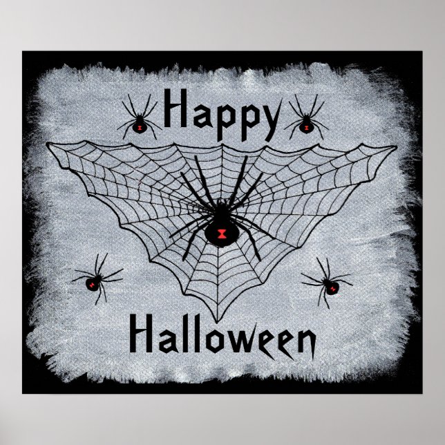 Happy Halloween Black Widow Spider Web Poster (Front)
