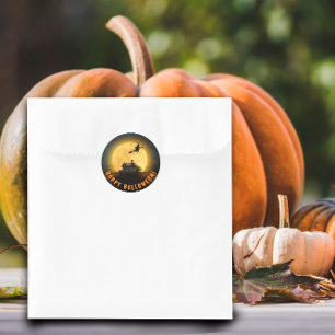 Happy halloween black witch classic round sticker