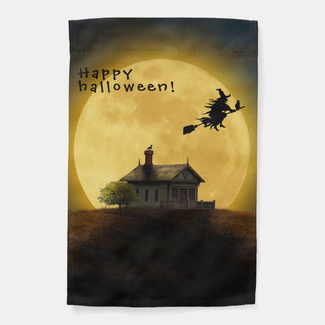 Happy halloween black witch  garden flag (Front)