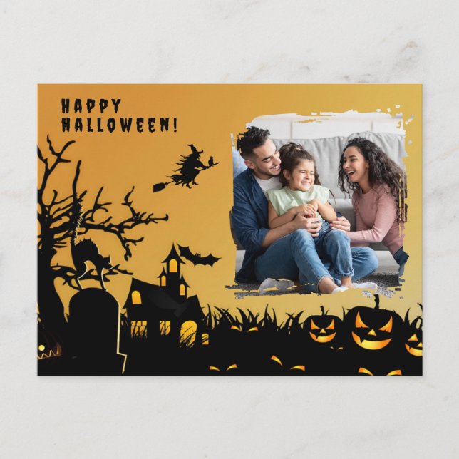 Happy halloween black witch photo postcard (Front)