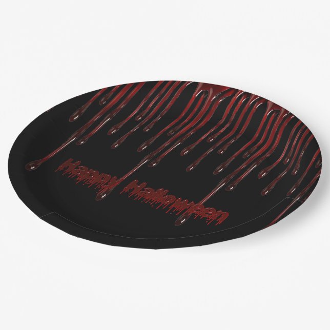Happy Halloween Blood Drips Paper Plates (Angled)