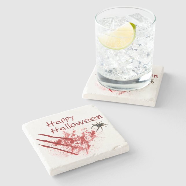 Happy Halloween Bloody Scratches Stone Coaster (Side)