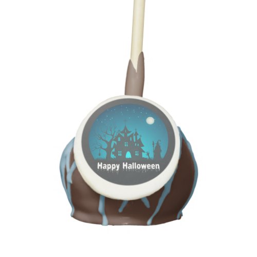 Happy Halloween Blue and Black Haunted House Cake Pops