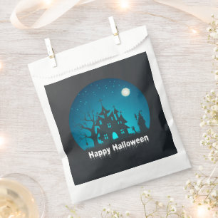 Happy Halloween Blue and Black Haunted House Favor Bag