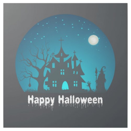Happy Halloween Blue and Black Haunted House Gallery Wrap