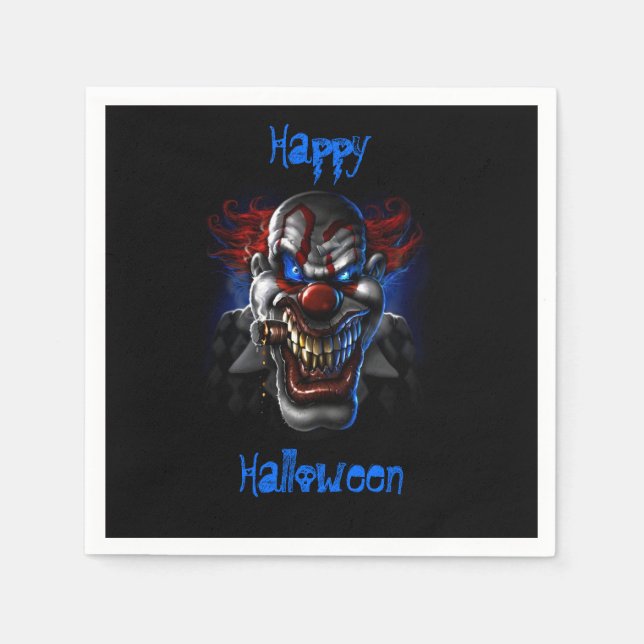 Happy Halloween Blue Eyes Evil Clown Napkins (Front)