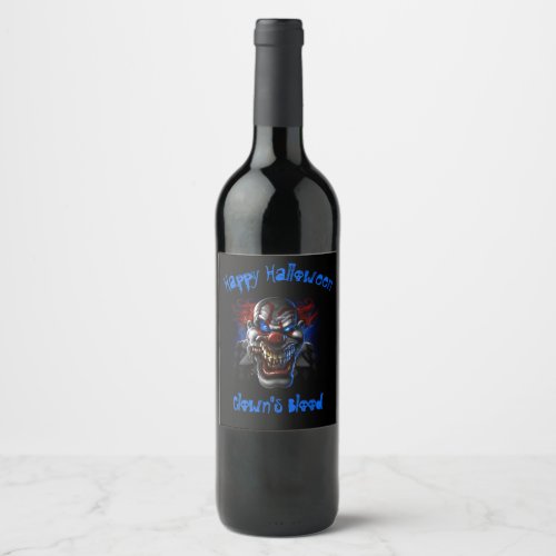Happy Halloween Blue Eyes Evil Clown Wine Label